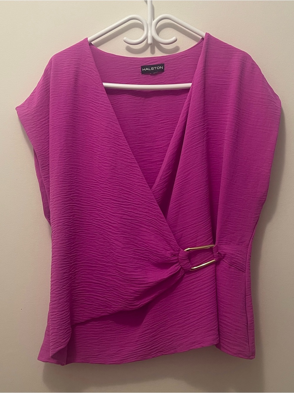 Halston Bright Fuchsia Wrap-Style Short Sleeve Top